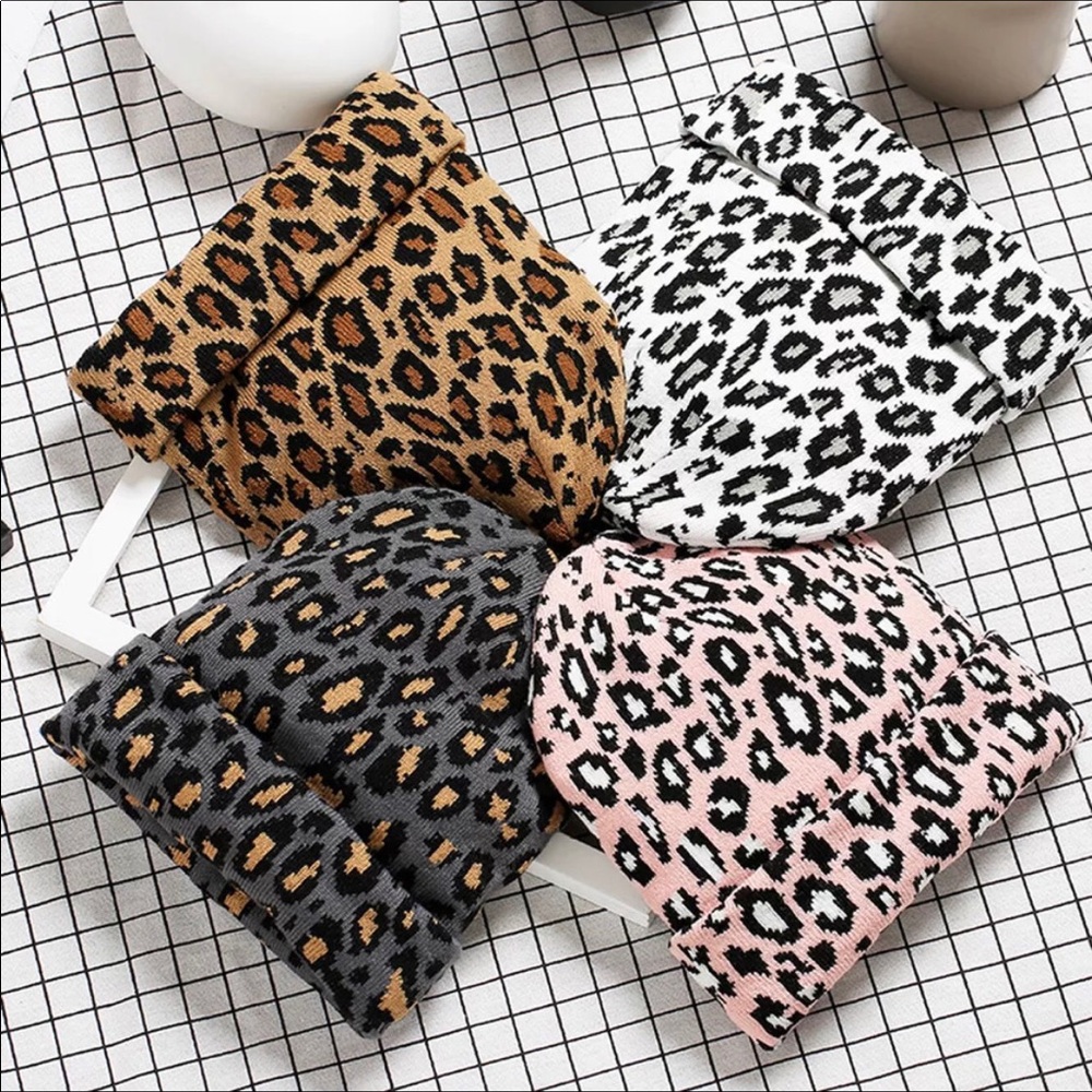 NEW- Adorable Knit Leopard Print Beanie Hats